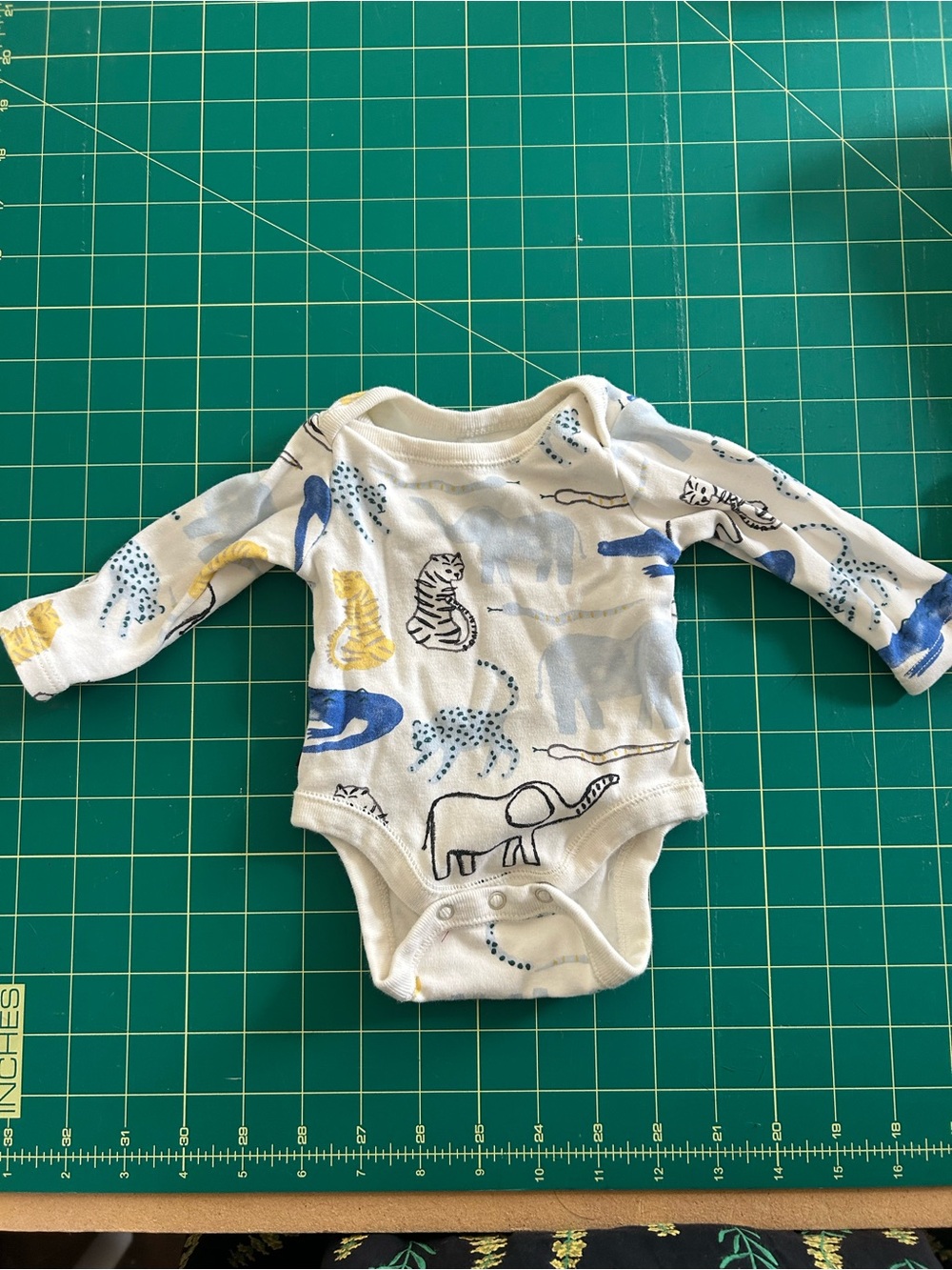 Tea Collection NB Long-Sleeve One-Piece with Blue and Yellow Safari Animals